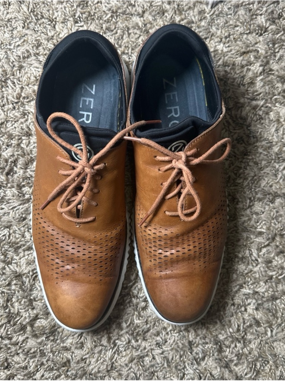 Cole Haan Zerogrand Men’s Brown Perforated Leather Lace-Up Sneakers Size 11 1/2M